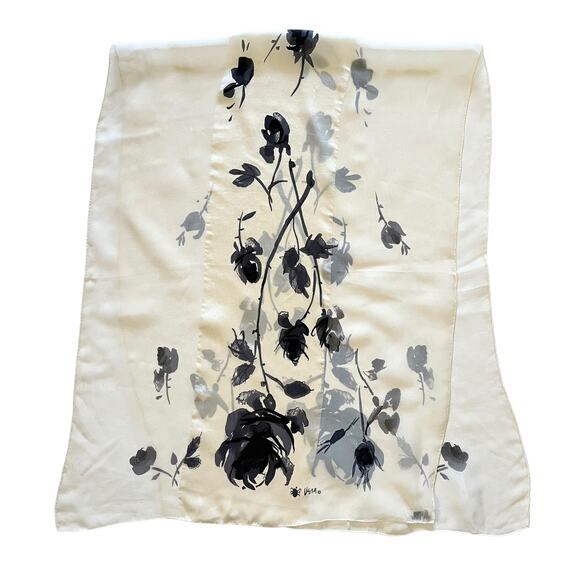 Vintage Vera Neumann Ladybug Monochrome Rose Print Silk Scarf - Picture 1 of 5